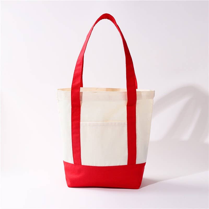 Medium Cotton Canvas Shoulder Tote Bag | 40P612: Navy
