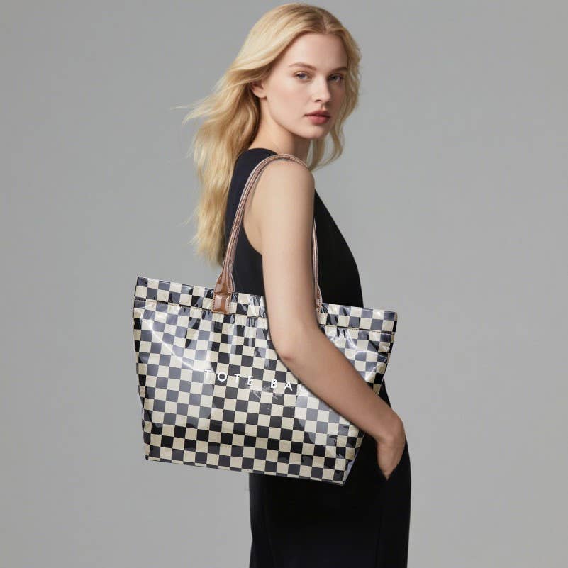 Large shoulder Waterproof Tote Bag | 40P607: Checker Fuchsia