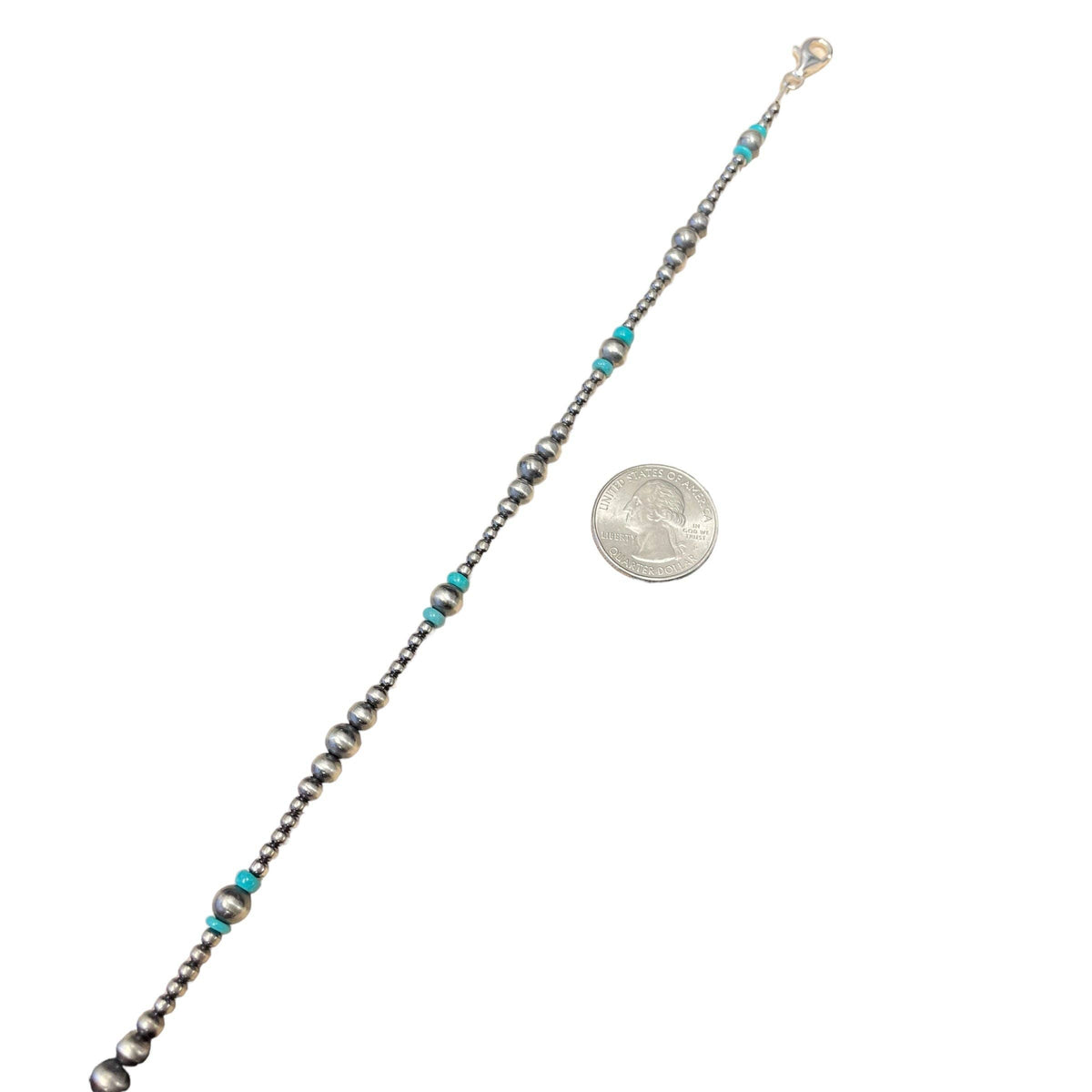 Turquoise Desert Pearl Bead Necklace Sterling Silver: 18"