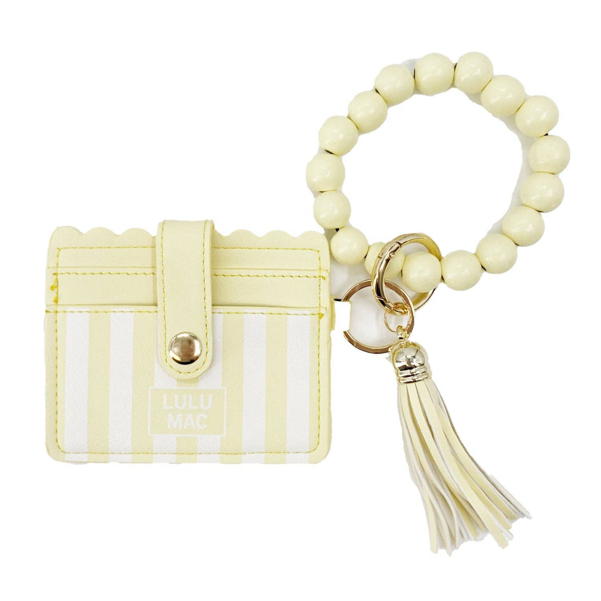 Lulu Mac Beaded Wristlet ID Wallet — Yellow Stripe