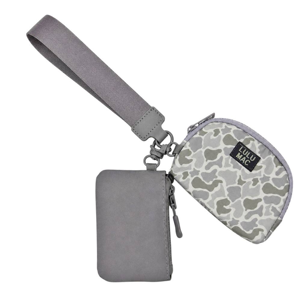 Lulu Mac Double Pouch Wristlet — Grey/White Camo