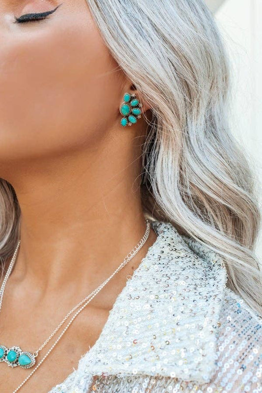Half Cluster Blossom Earrings — Turquoise