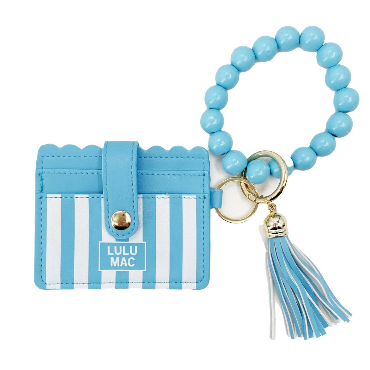 Lulu Mac Beaded Wristlet ID Wallet — Blue Stripe