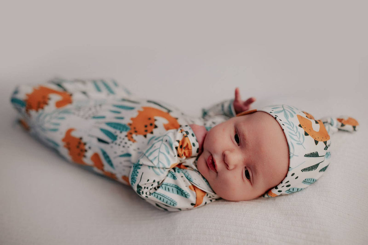 Dinosaur Animal Print Knotted Baby Gown (Newborn - 3 Months)