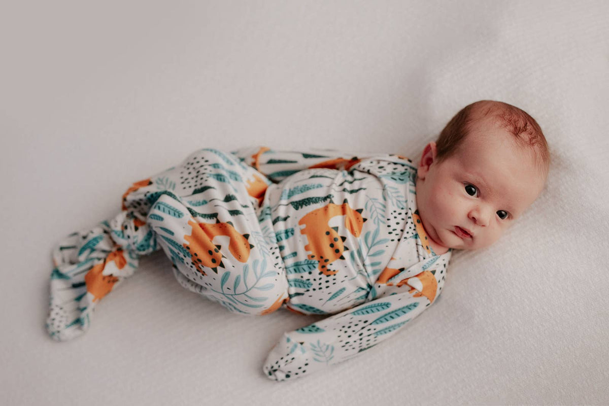 Dinosaur Animal Print Knotted Baby Gown (Newborn - 3 Months)