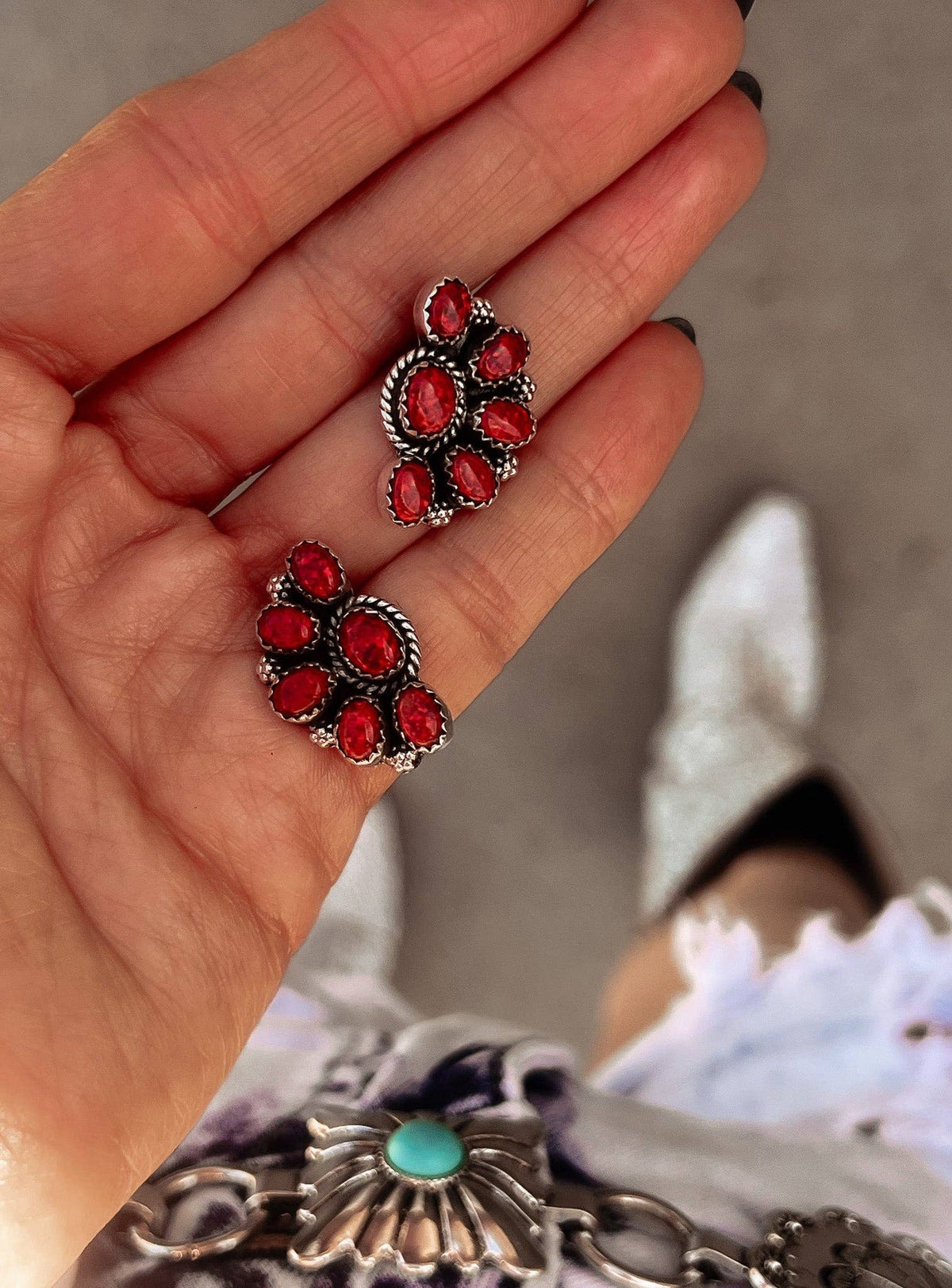 Half Cluster Blossom Earrings — Turquoise