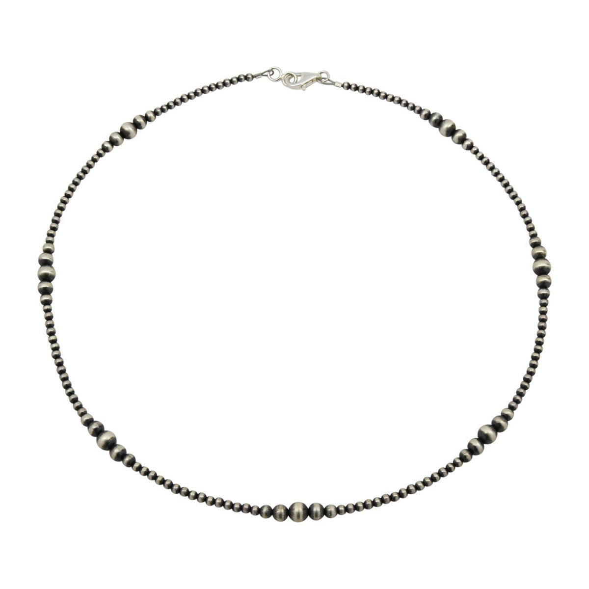 Sterling Silver Mixed Graduated Navajo Pearl Oxidized Bead Necklace. Available from 14" to 60": 14"