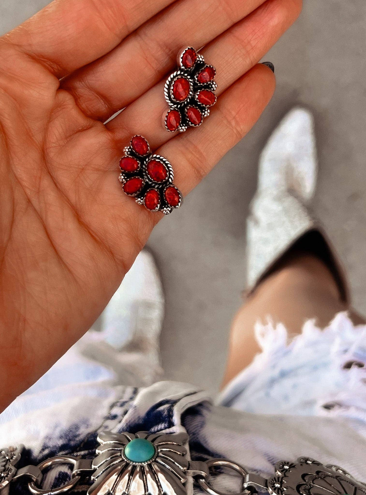 Half Cluster Blossom Earrings — Turquoise
