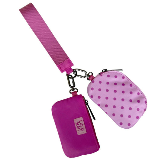 Lulu Mac Double Pouch Wristlet — Pink/Hot Pink Dots