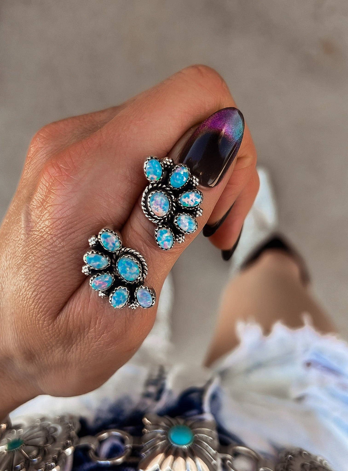 Half Cluster Blossom Earrings — Turquoise