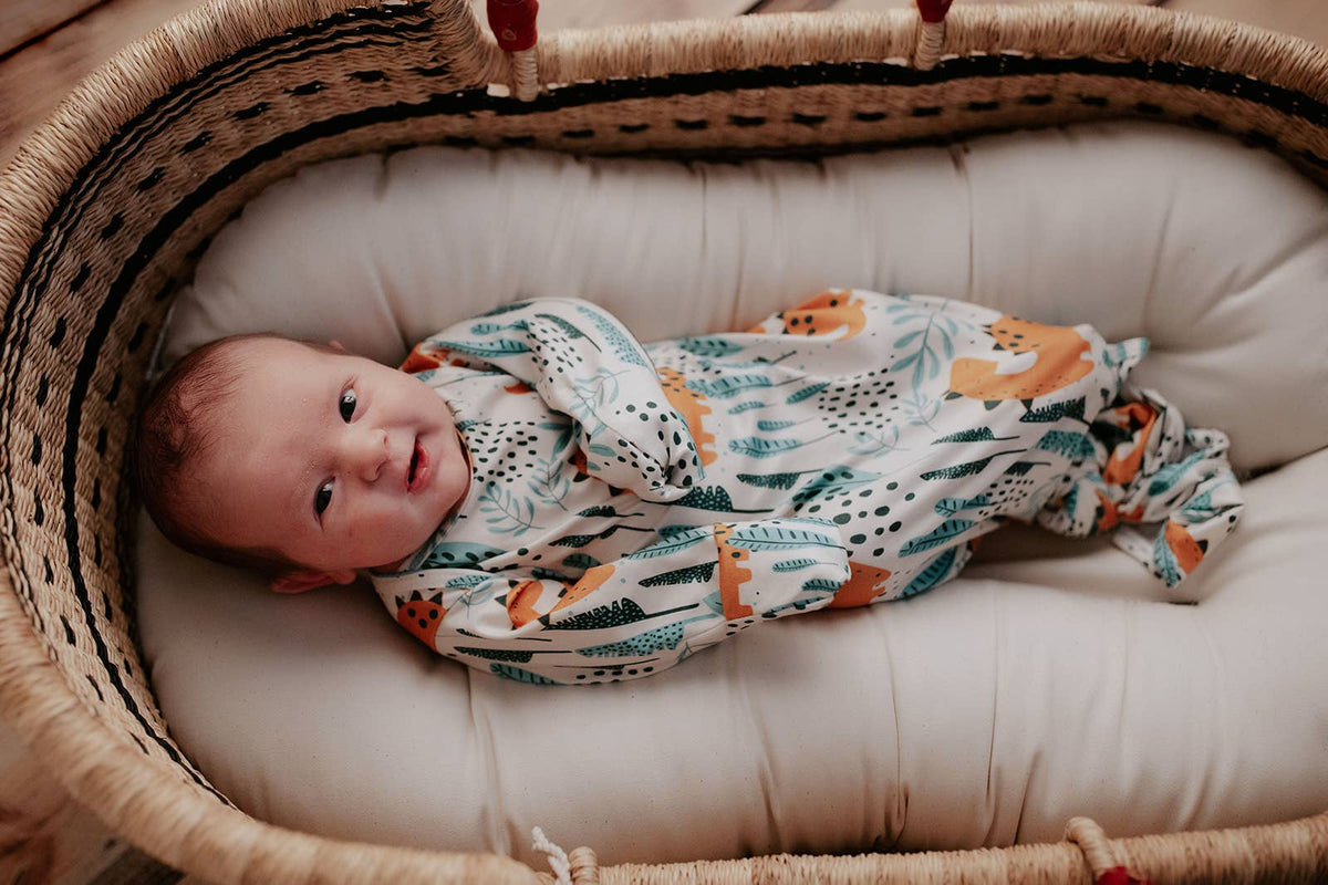 Dinosaur Animal Print Knotted Baby Gown (Newborn - 3 Months)
