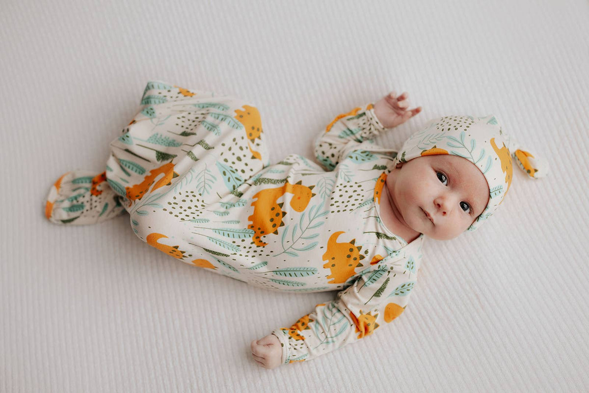 Dinosaur Animal Print Knotted Baby Gown (Newborn - 3 Months)