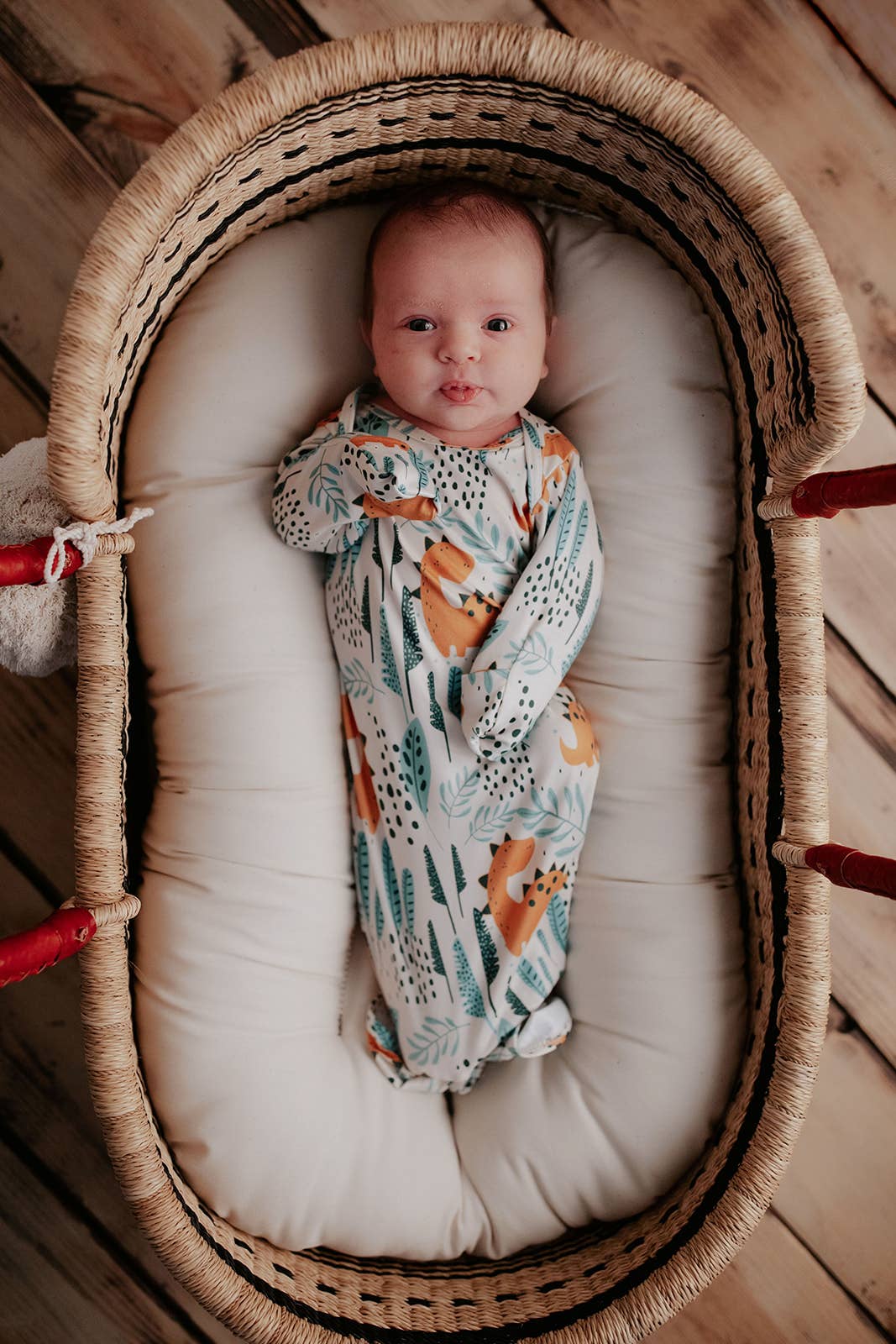 Dinosaur Animal Print Knotted Baby Gown (Newborn - 3 Months)