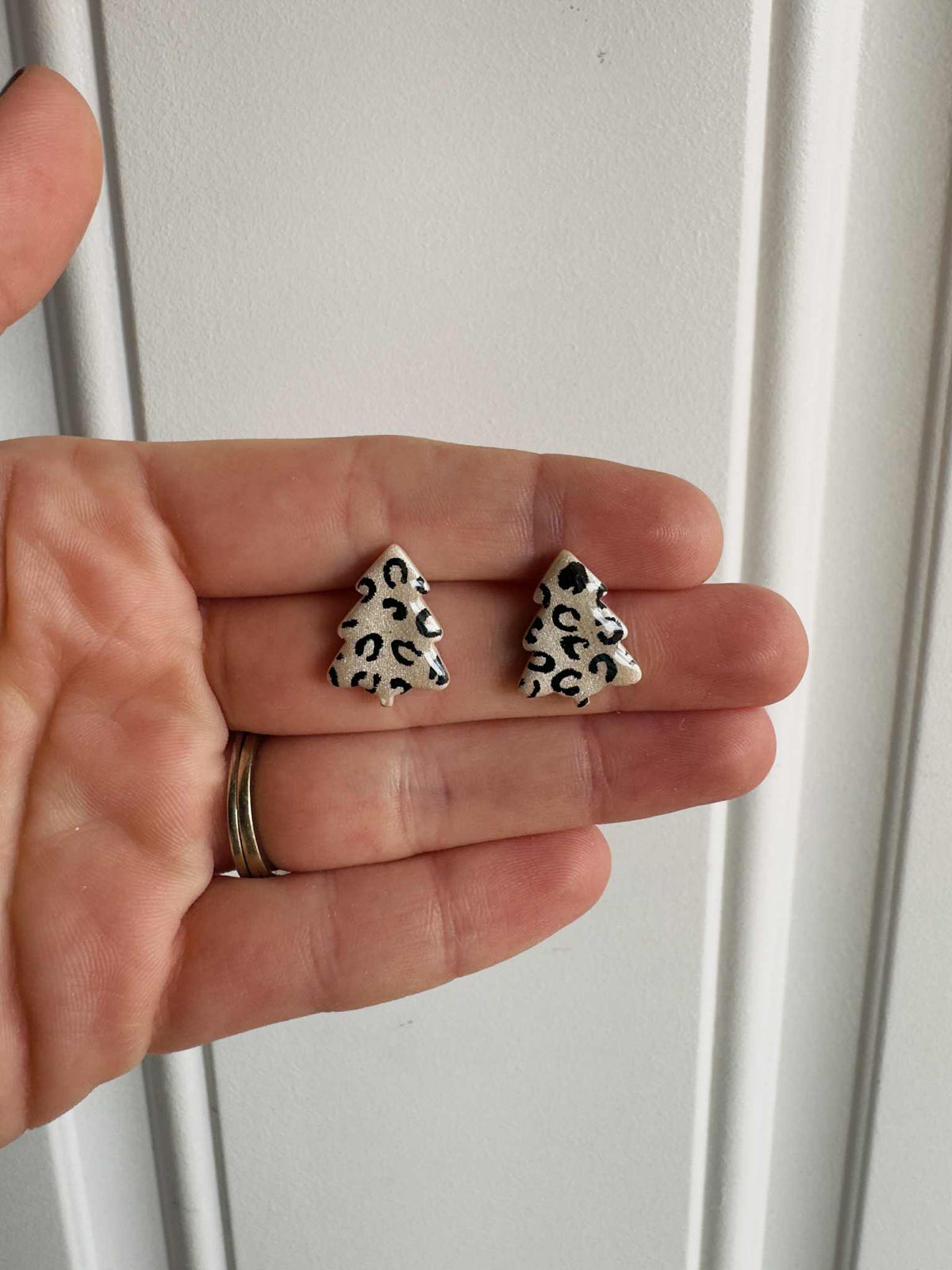 Glitter Leopard Santa Clay Earrings