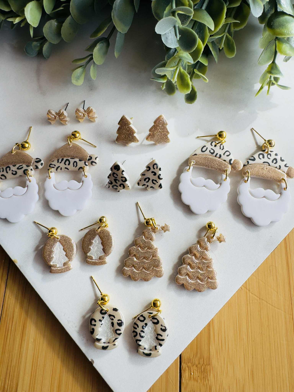 Glitter Leopard Santa Clay Earrings