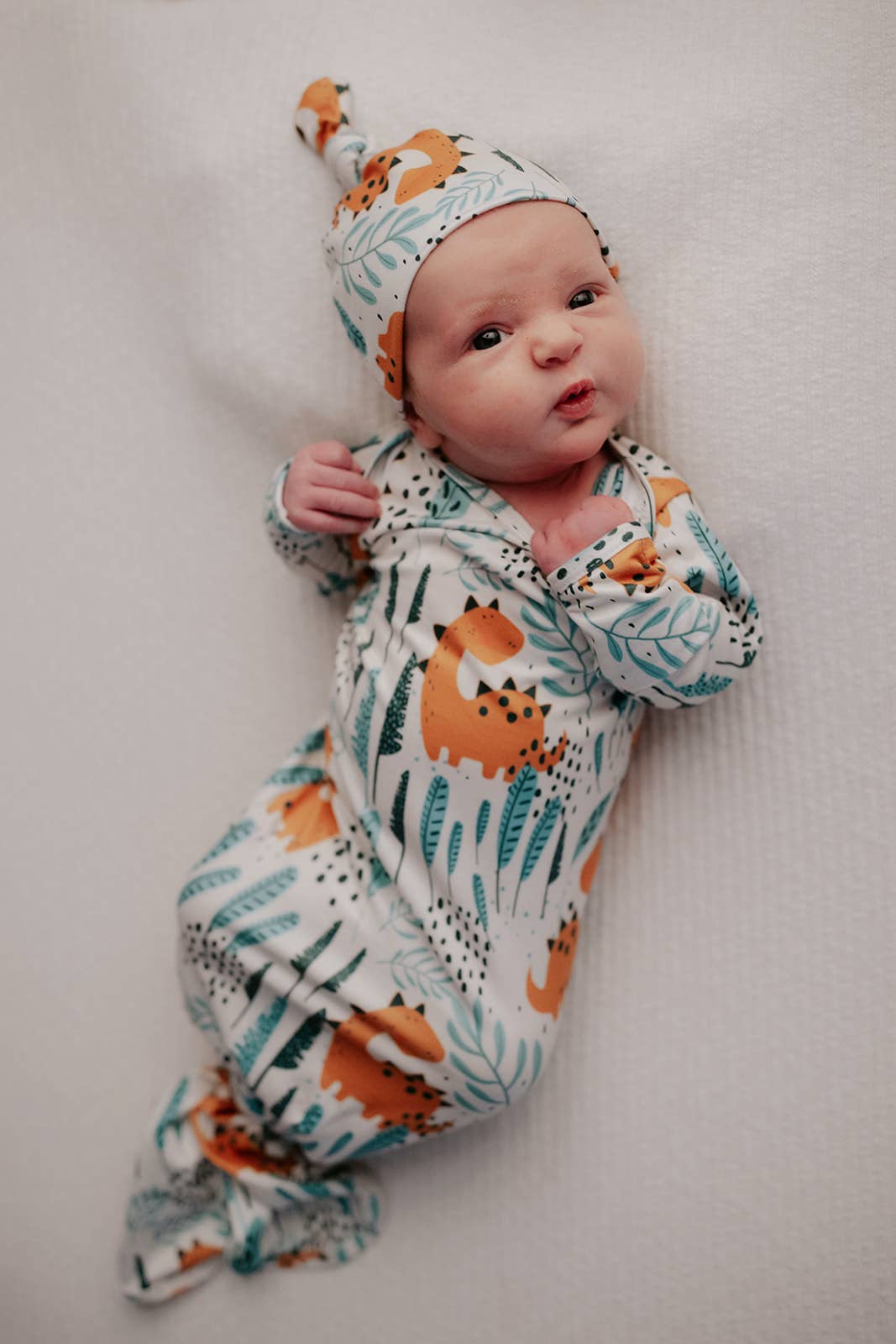 Dinosaur Animal Print Knotted Baby Gown (Newborn - 3 Months)