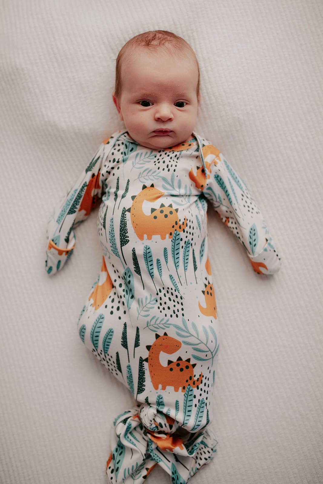 Dinosaur Animal Print Knotted Baby Gown (Newborn - 3 Months)
