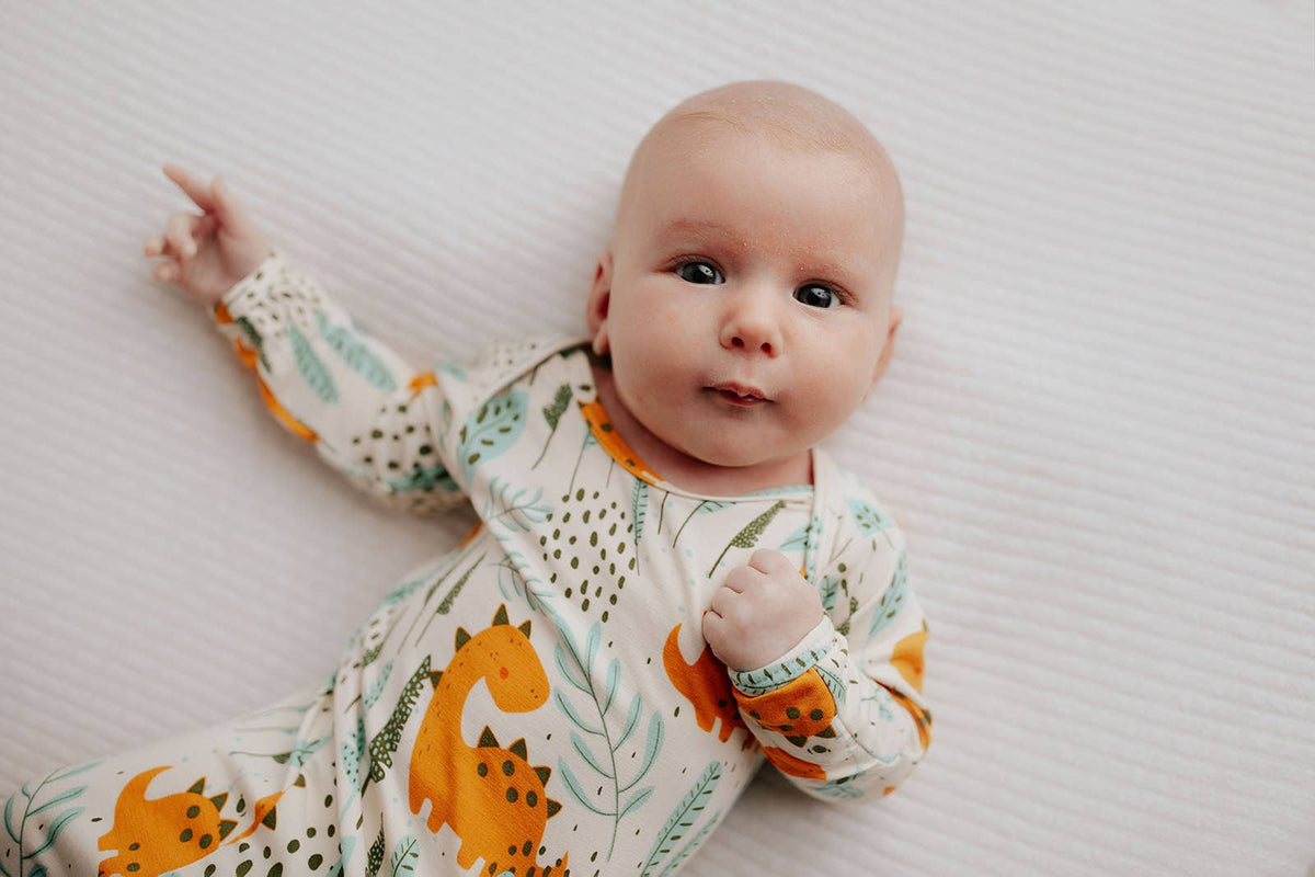 Dinosaur Animal Print Knotted Baby Gown (Newborn - 3 Months)