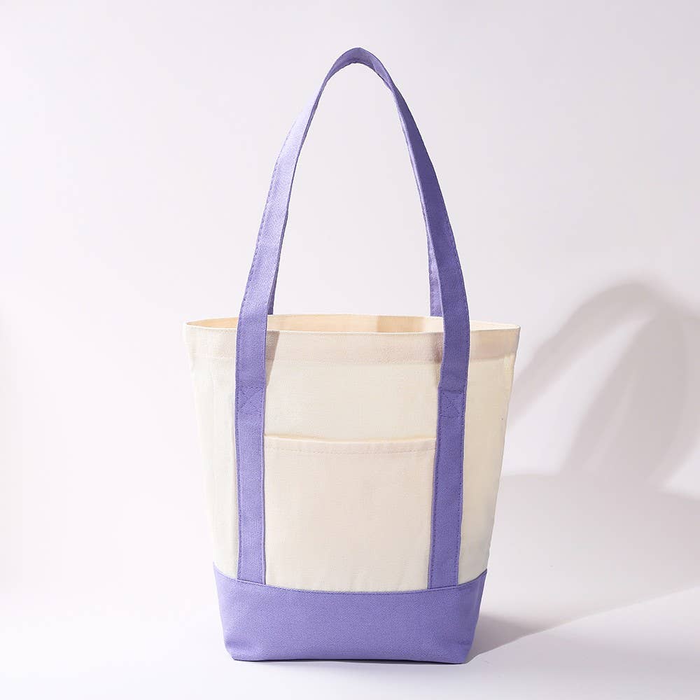Medium Cotton Canvas Shoulder Tote Bag | 40P612: Navy
