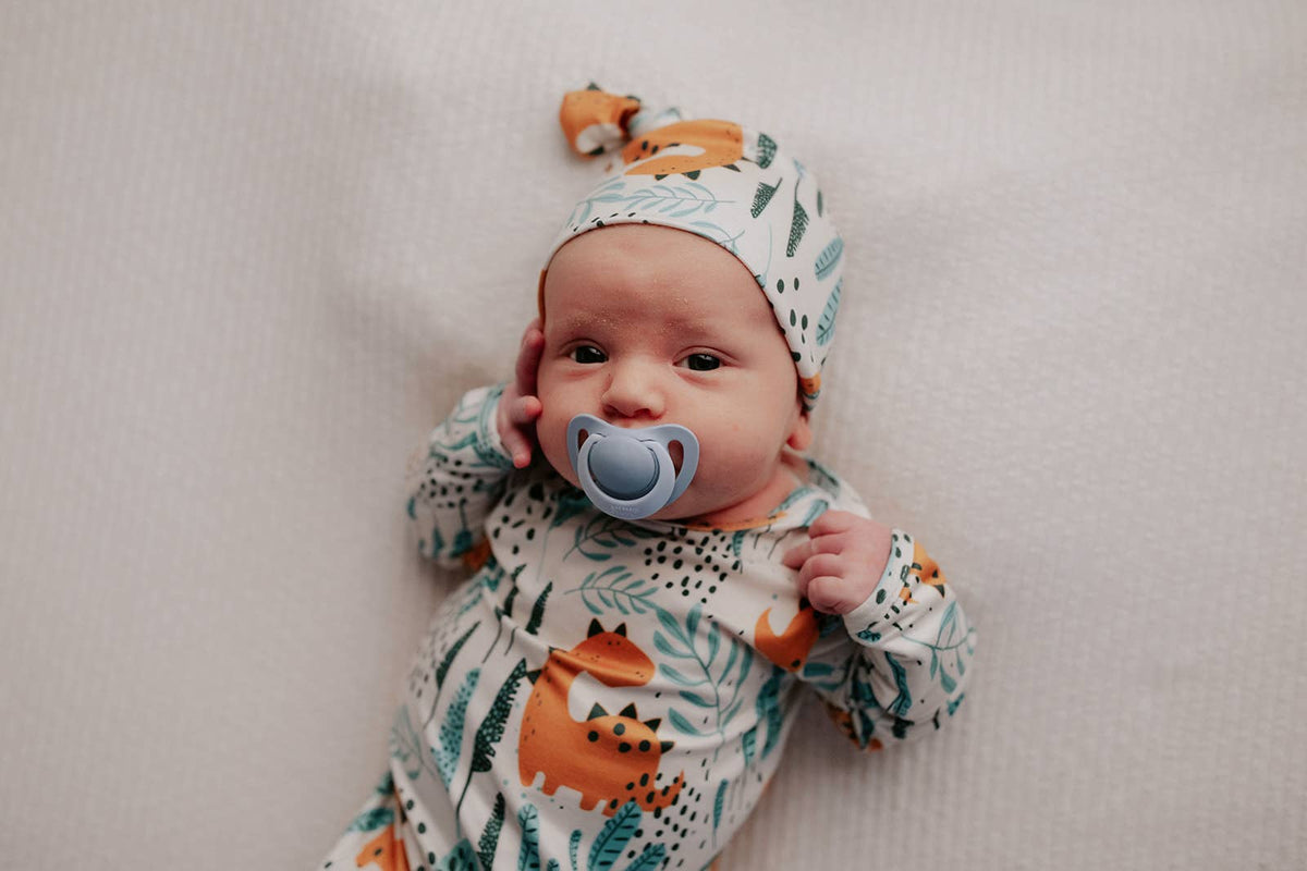 Dinosaur Animal Print Knotted Baby Gown (Newborn - 3 Months)