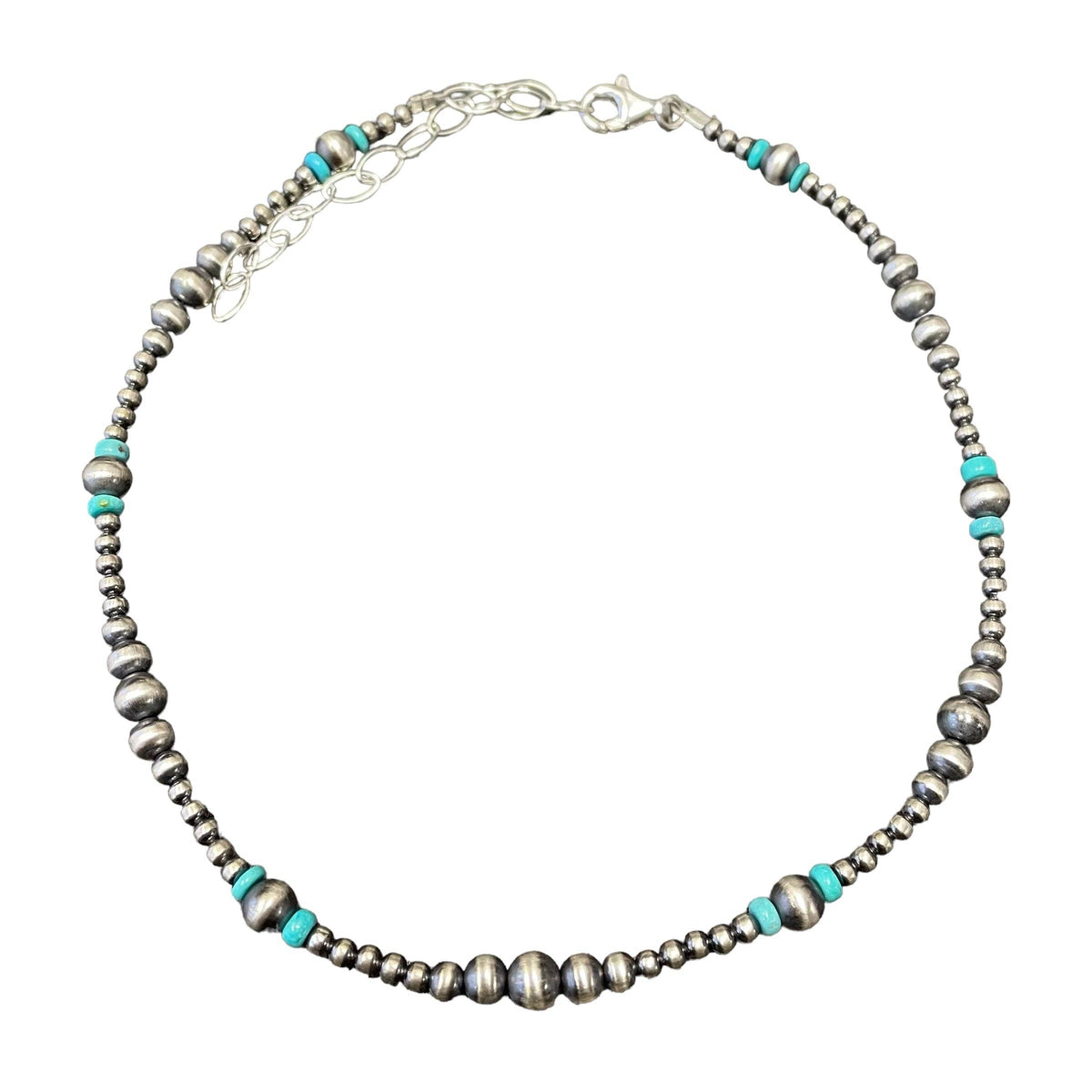 Turquoise Desert Pearl Bead Necklace Sterling Silver: 18"