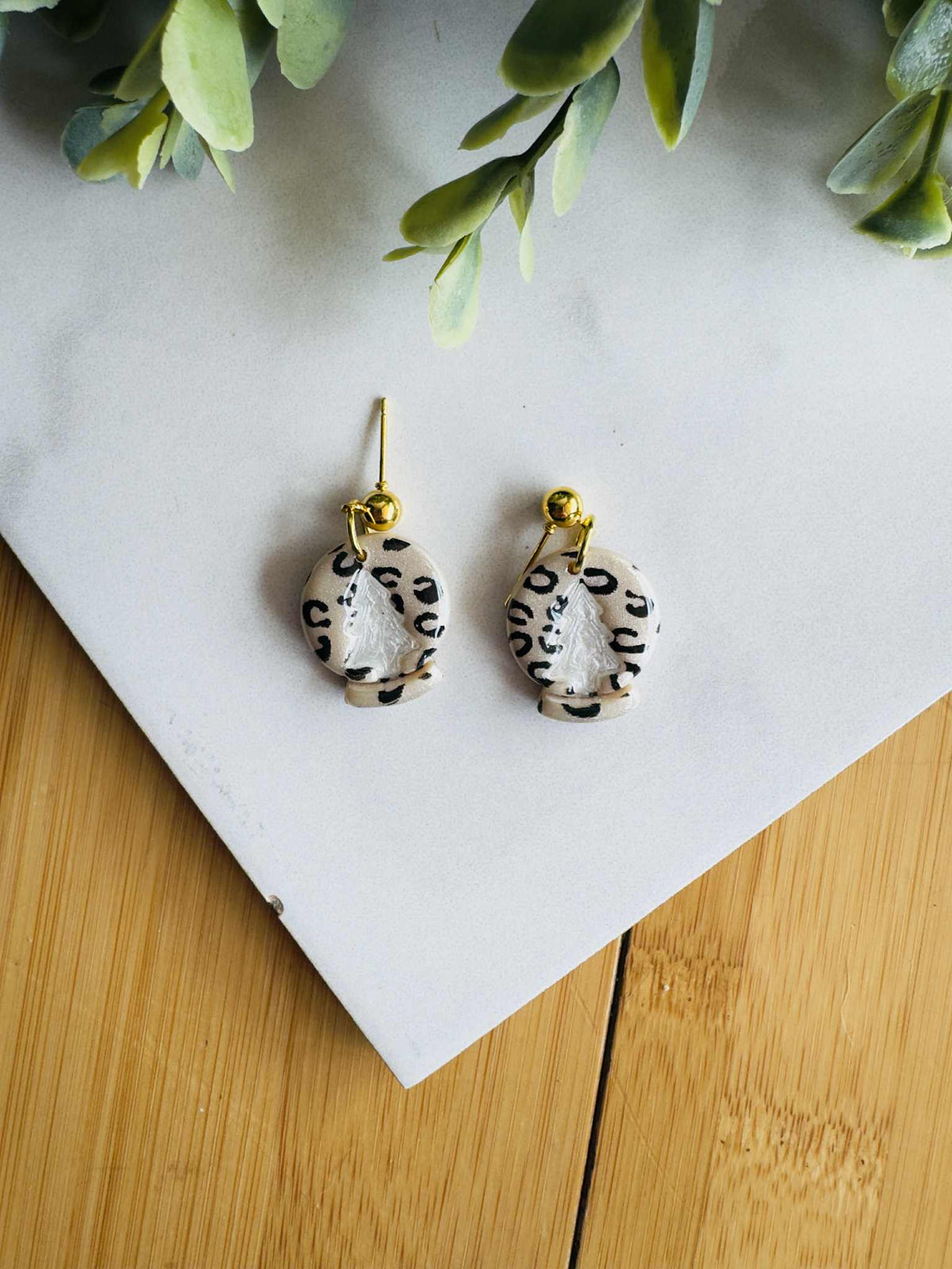 Glitter Leopard Santa Clay Earrings