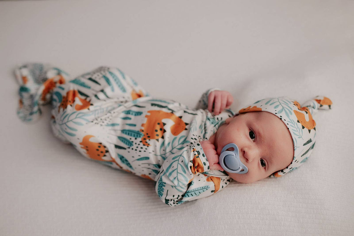 Dinosaur Animal Print Knotted Baby Gown (Newborn - 3 Months)