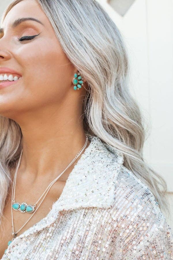 Half Cluster Blossom Earrings — Turquoise
