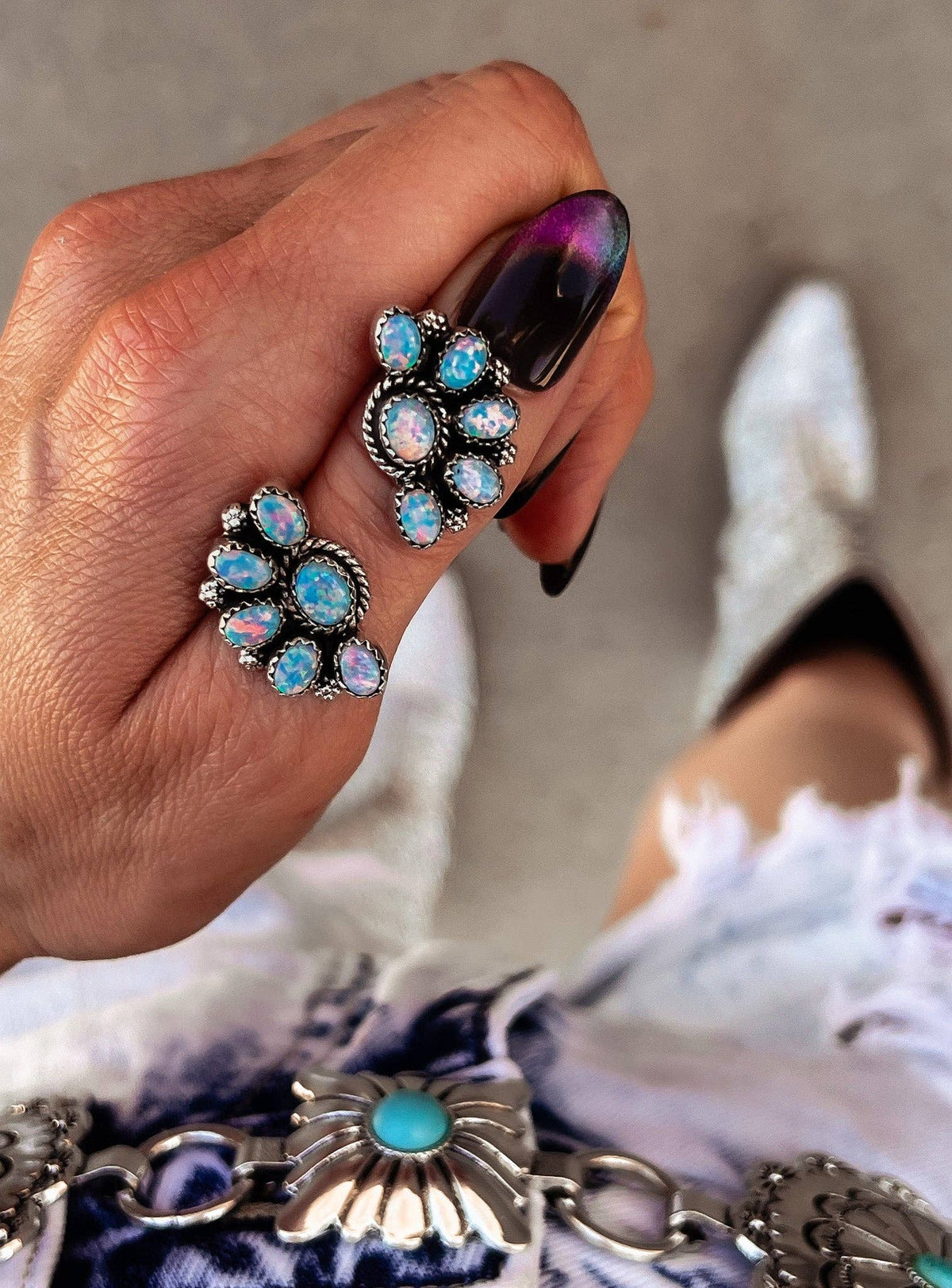 Half Cluster Blossom Earrings — Turquoise