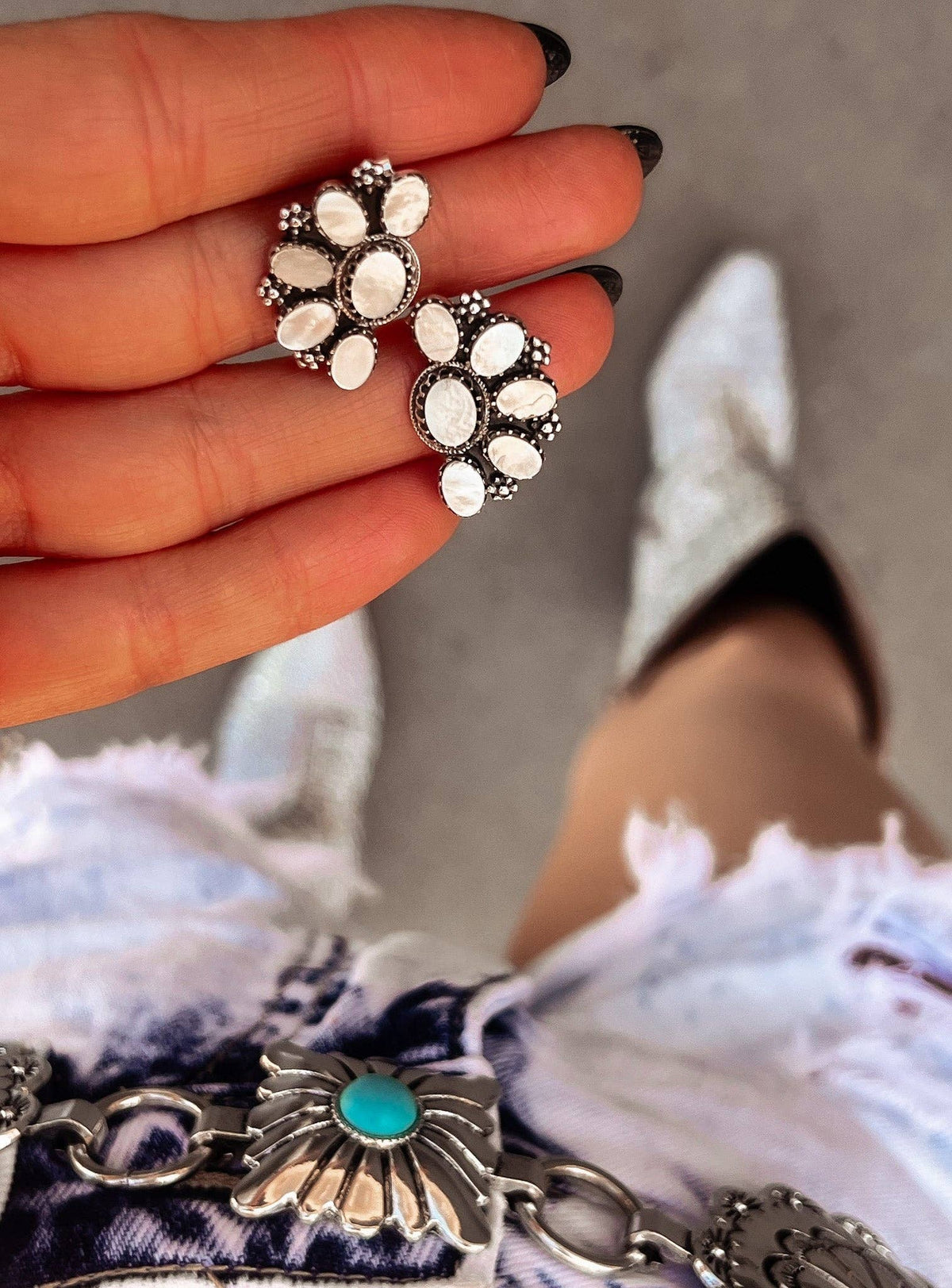 Half Cluster Blossom Earrings — Turquoise