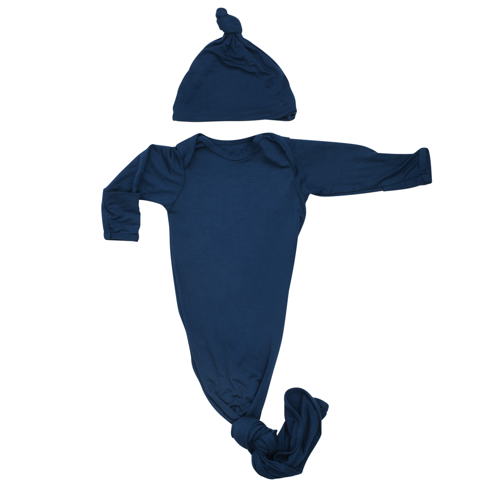 Navy Blue Knotted Baby Gown (Newborn - 3 Months)