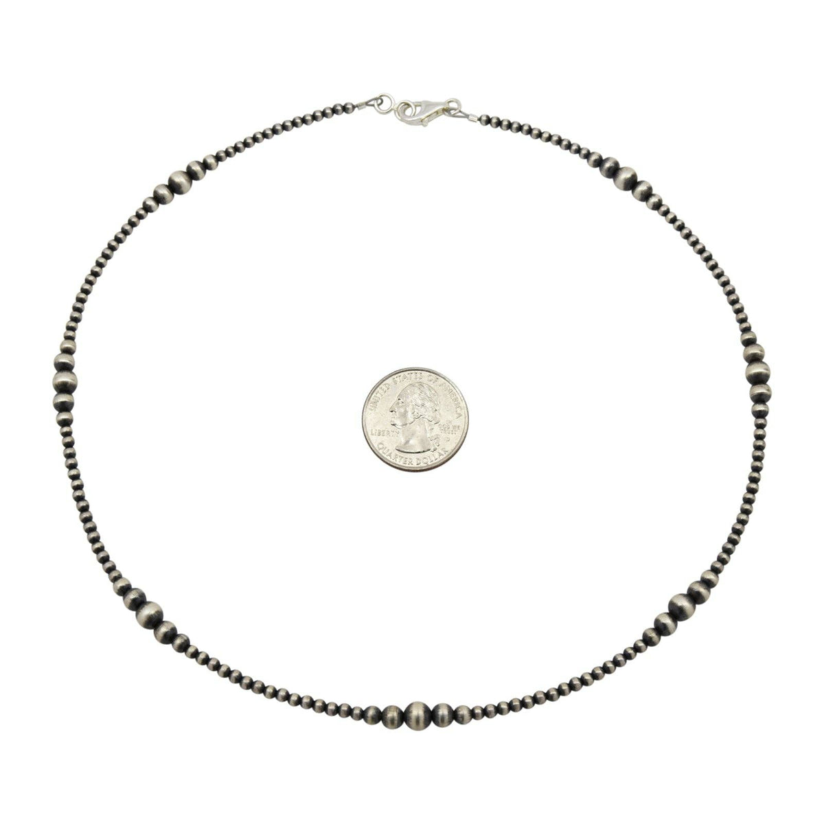 Sterling Silver Mixed Graduated Navajo Pearl Oxidized Bead Necklace. Available from 14" to 60": 14"