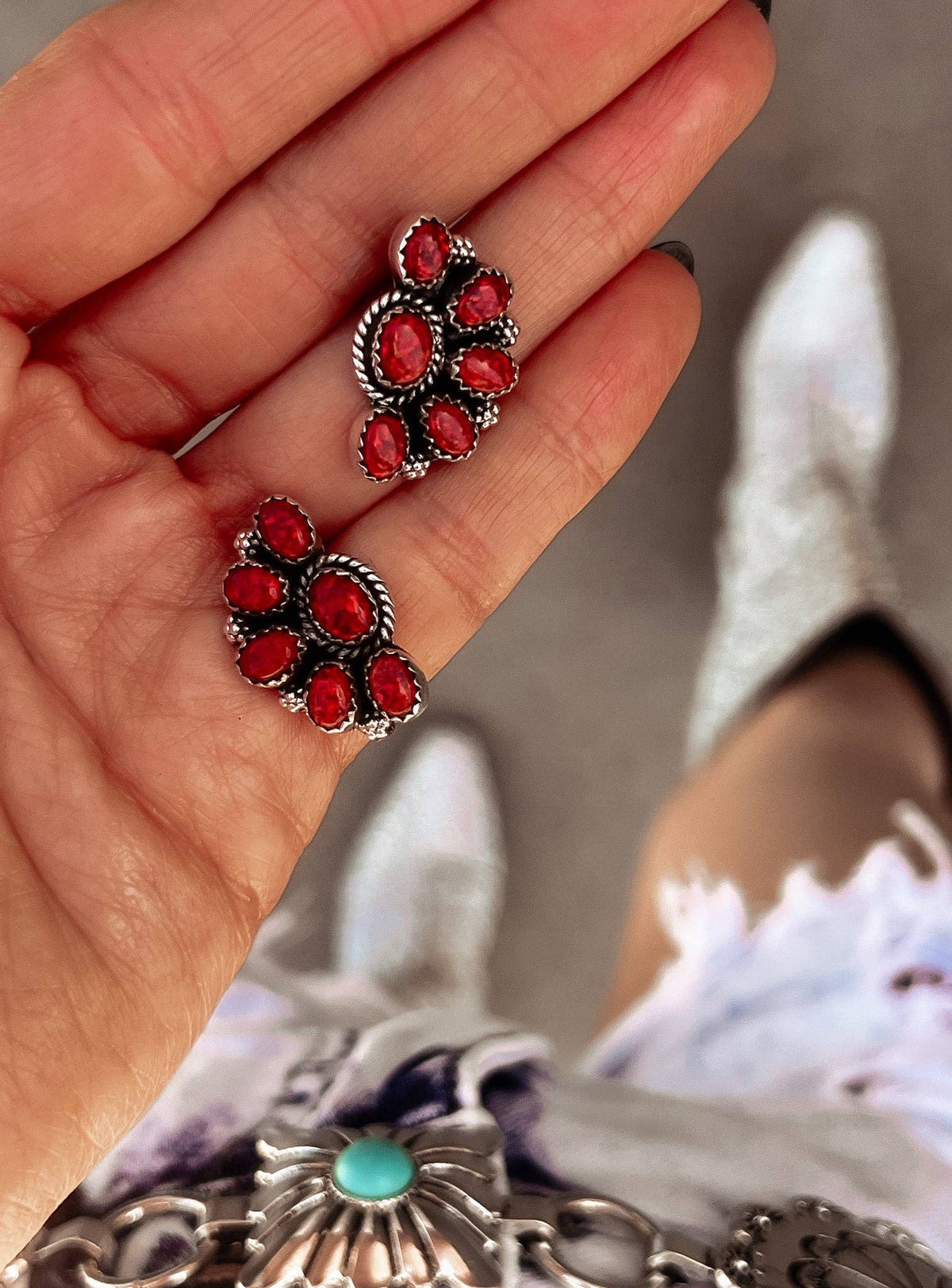 Half Cluster Blossom Earrings — Turquoise