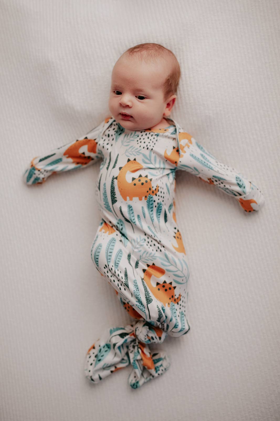 Dinosaur Animal Print Knotted Baby Gown (Newborn - 3 Months)