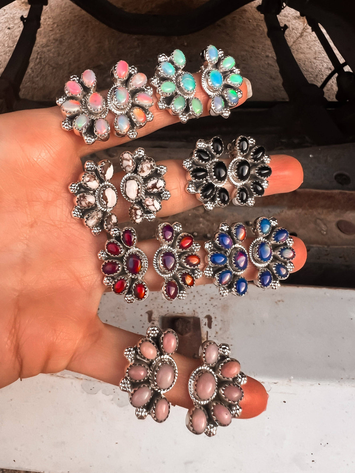 Half Cluster Blossom Earrings — Turquoise