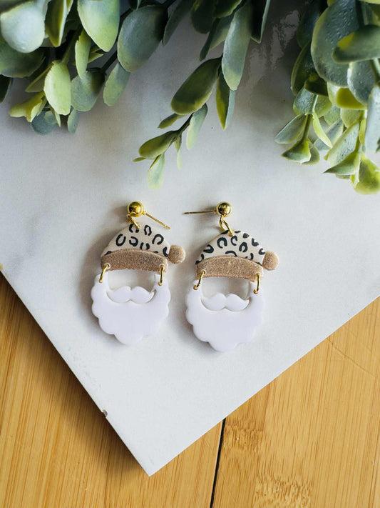 Glitter Leopard Santa Clay Earrings