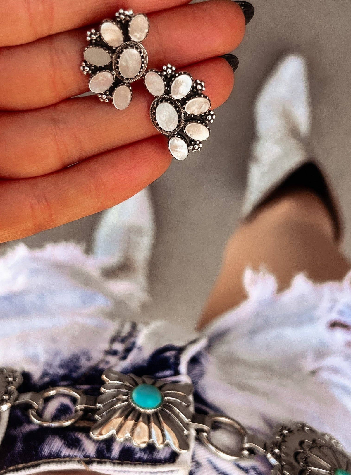 Half Cluster Blossom Earrings — Turquoise