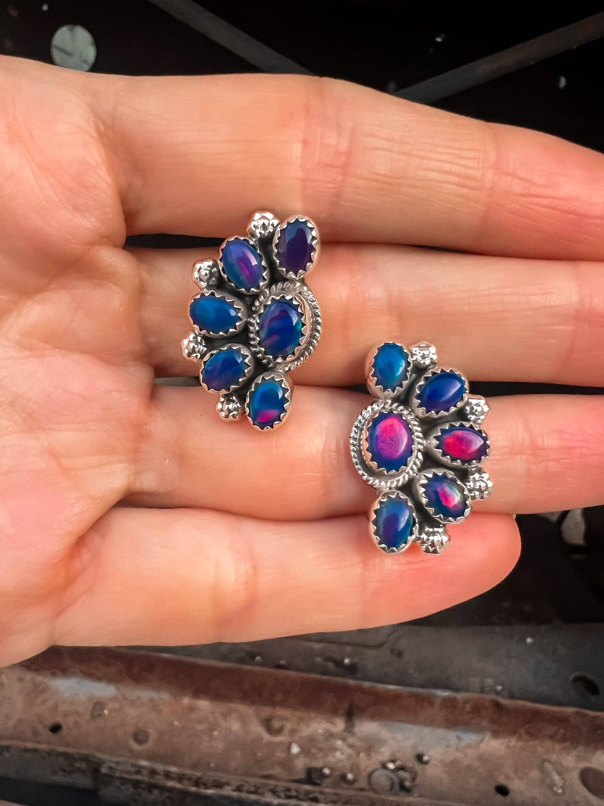 Half Cluster Blossom Earrings — Turquoise