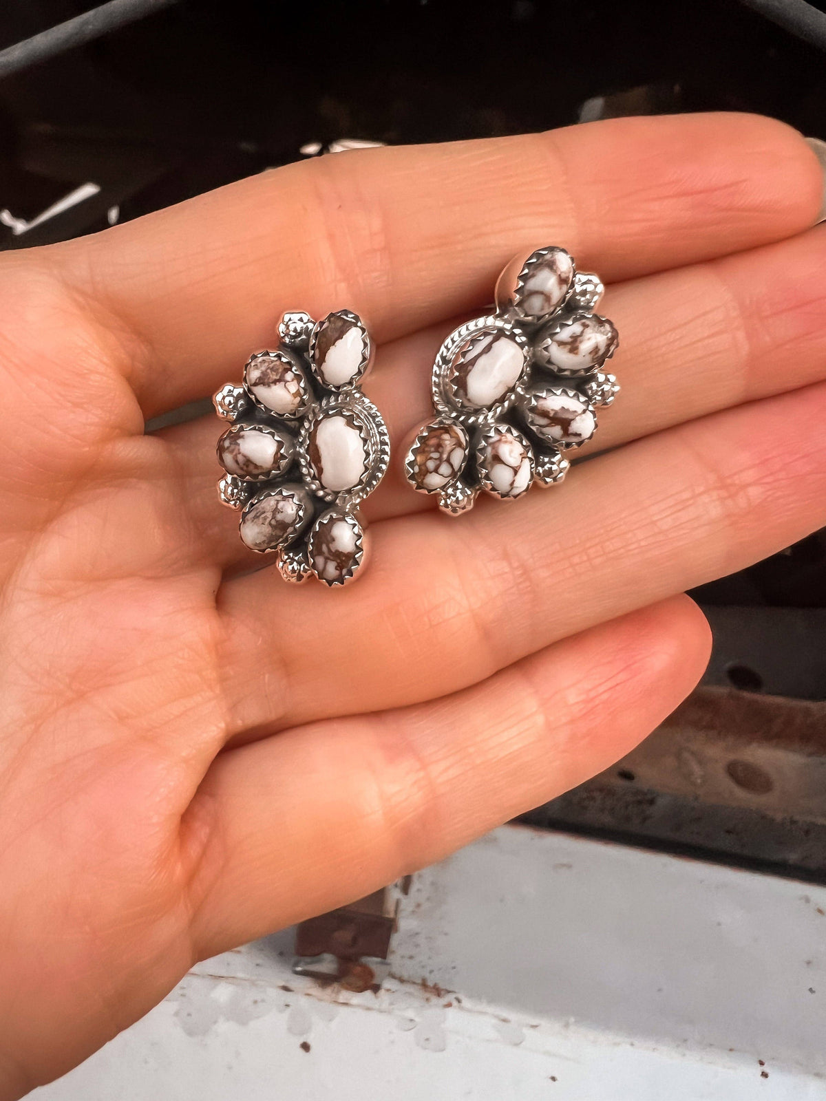 Half Cluster Blossom Earrings — Turquoise