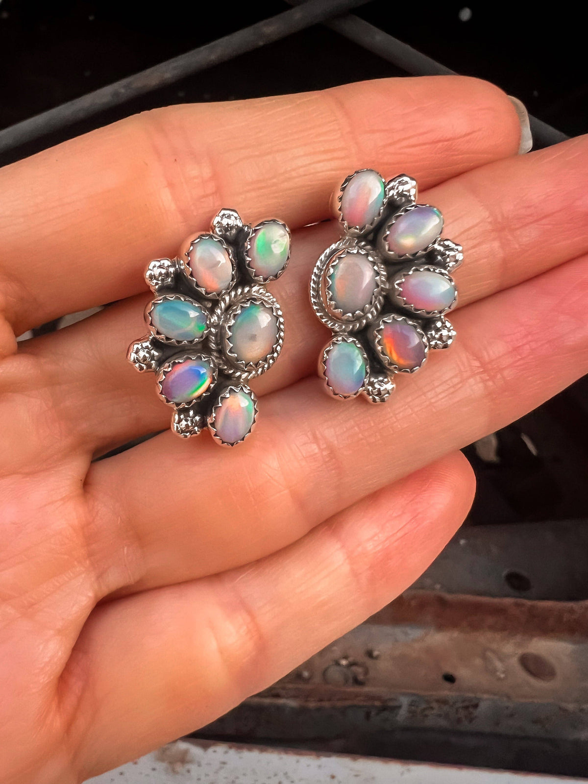 Half Cluster Blossom Earrings — Turquoise