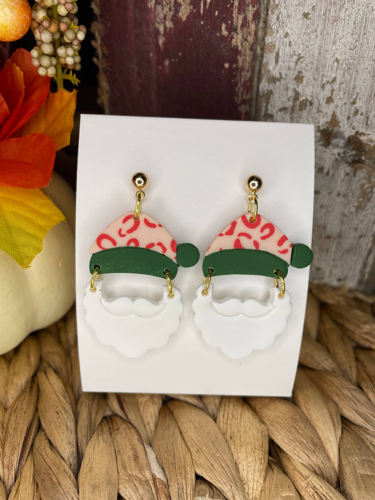 Santa & Leopard Clay Dangle Earrings