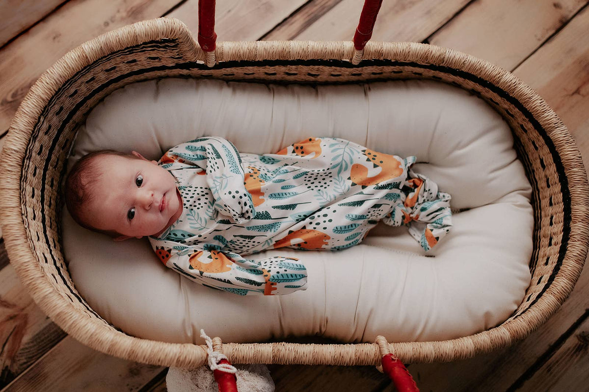 Dinosaur Animal Print Knotted Baby Gown (Newborn - 3 Months)