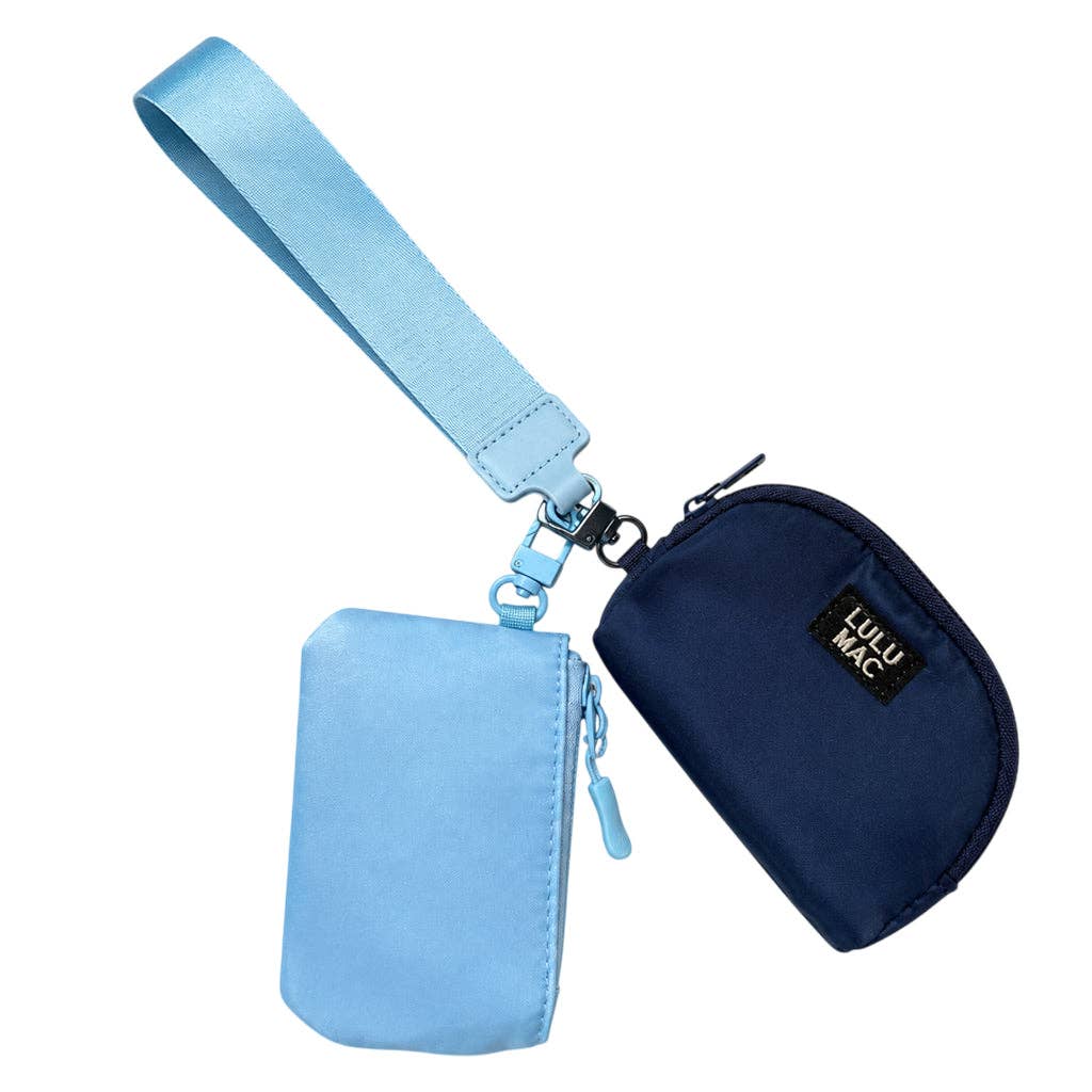 Lulu Mac Double Pouch Wristlet — Light Blue/Navy