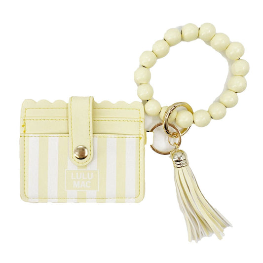 Lulu Mac Beaded Wristlet ID Wallet — Yellow Stripe