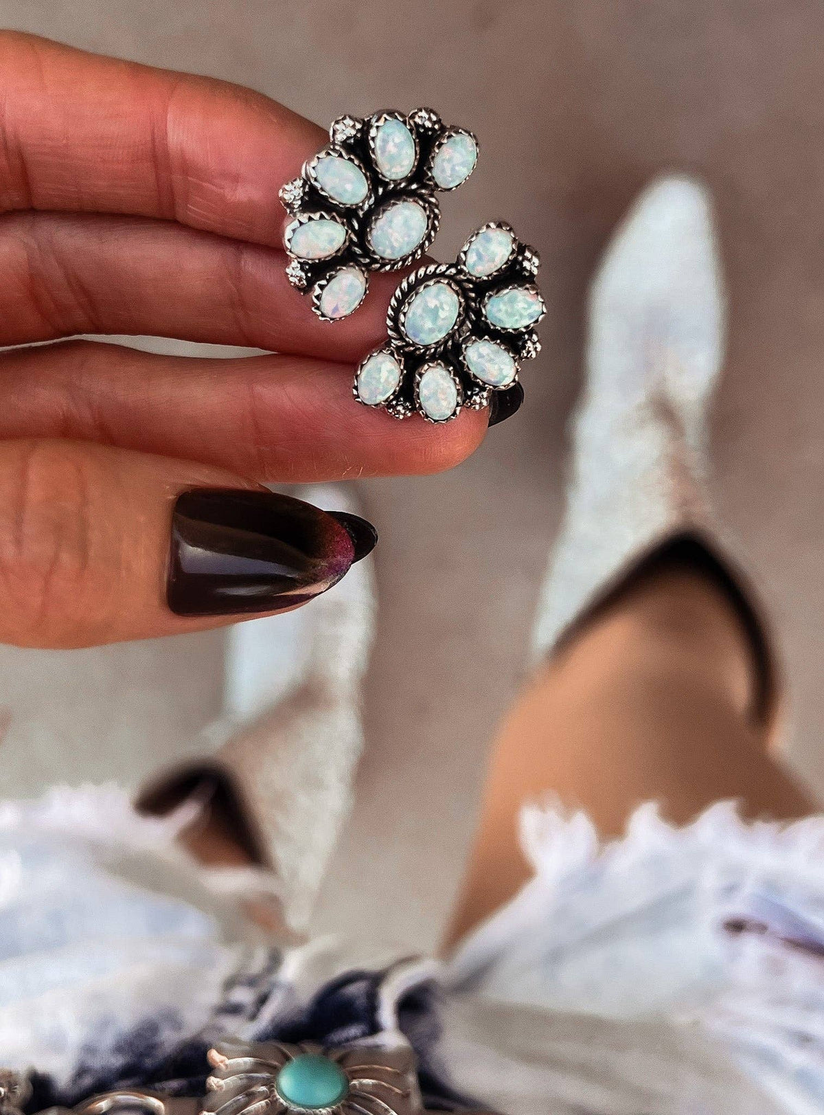 Half Cluster Blossom Earrings — Turquoise