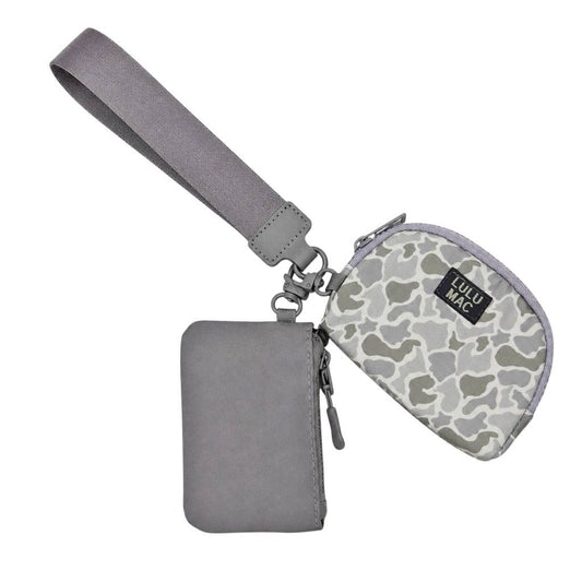 Lulu Mac Double Pouch Wristlet — Grey/White Camo