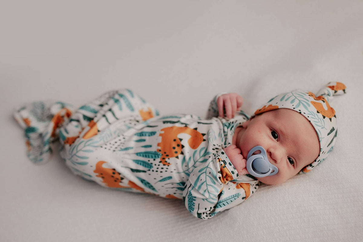 Dinosaur Animal Print Knotted Baby Gown (Newborn - 3 Months)