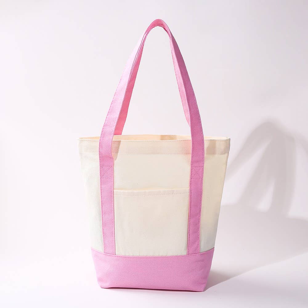 Medium Cotton Canvas Shoulder Tote Bag | 40P612: Pink