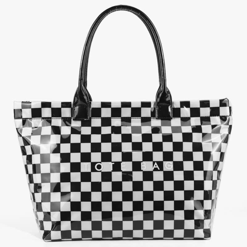 Large shoulder Waterproof Tote Bag | 40P607: Checker Brown