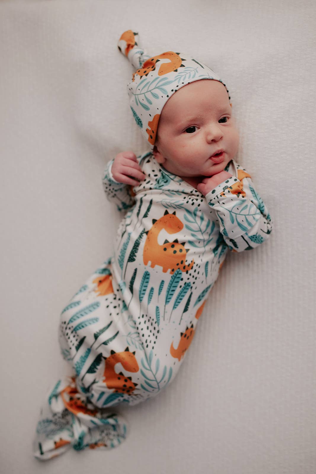 Dinosaur Animal Print Knotted Baby Gown (Newborn - 3 Months)